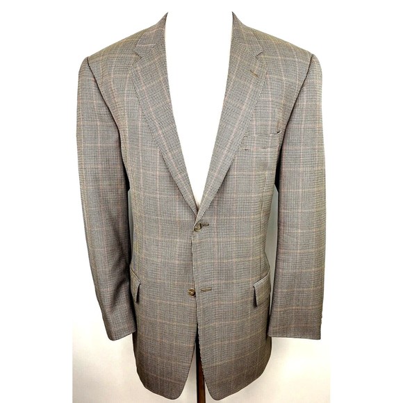 Tasso Elba Vitale Barberis Canonico Wool 2B Sport Coat Brown Plaid Mens 46L - Picture 4 of 12